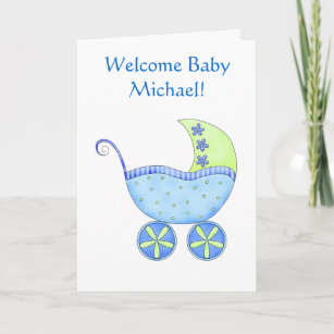 Welcome Baby Boy Name Personalized Blue Buggy Card