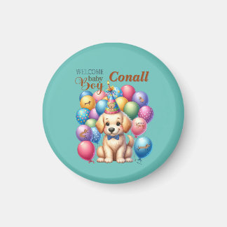 Welcome Baby Boy Puppy Dog and Balloons Design Magnet