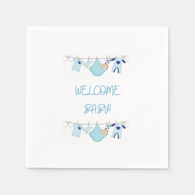Welcome Baby Clothesline Napkins - Baby Boy (Front)