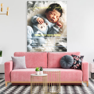 Welcome Baby | Custom Photo Newborn Stats Spanish  Canvas Print