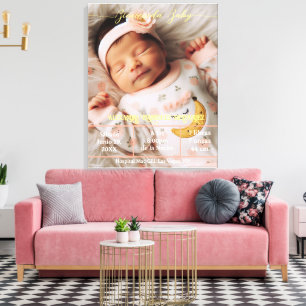 Welcome Baby   Custom Photo Newborn Stats Spanish  Canvas Print