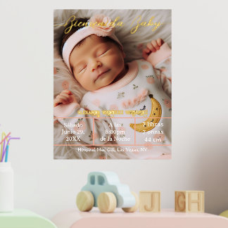 Welcome Baby | Custom Photo Newborn Stats Spanish Foil Prints