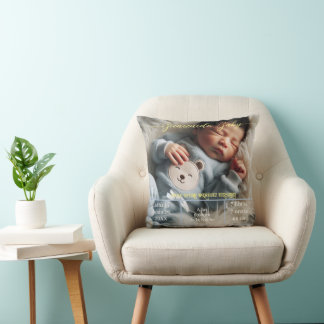 Welcome Baby | Custom Photo Newborn Stats Spanish Throw Pillow