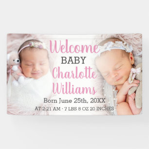 Welcome Baby Girl Announcement 2 Photo Banner