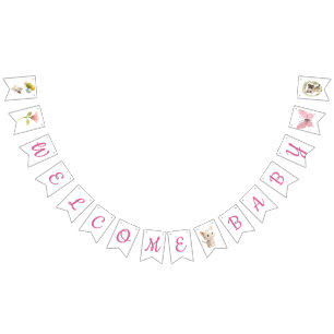 Welcome Baby Girl Kitten Bunting Flags