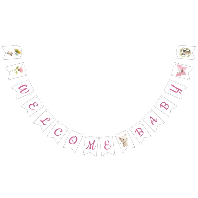 Welcome Baby Girl Kitten Bunting Flags (All)