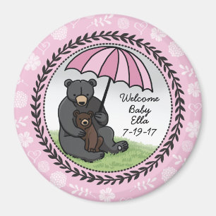 Welcome Baby Girl Mama Bear and Cub Personalized Magnet