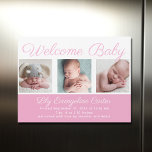 Welcome Baby Girl Newborn Photo Pink Magnet<br><div class="desc">Welcome baby. A pretty pink baby girl photo birth announcement magnet with beautiful cursive typography above your sweet newborn photograph collage.</div>