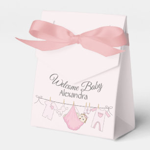 Welcome Baby Girl Shower in Grey and Pink Favor Box