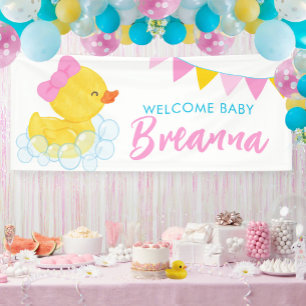 Welcome Baby Large Girl Rubber Duck Baby Shower Banner