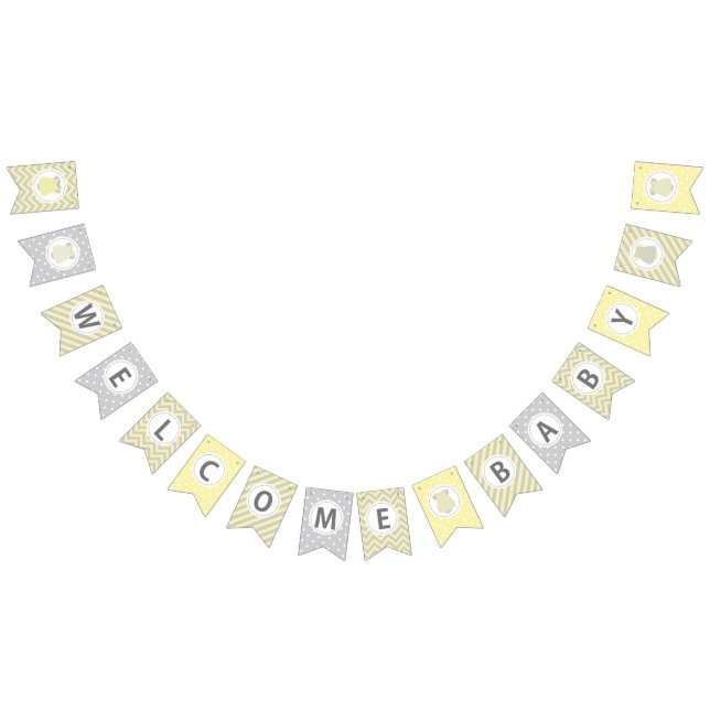 Welcome Baby - Light yellow and grey Bunting Flags (All)