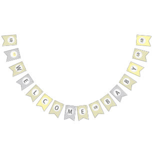 Welcome Baby - Light yellow and grey Cute Elephant Bunting Flags
