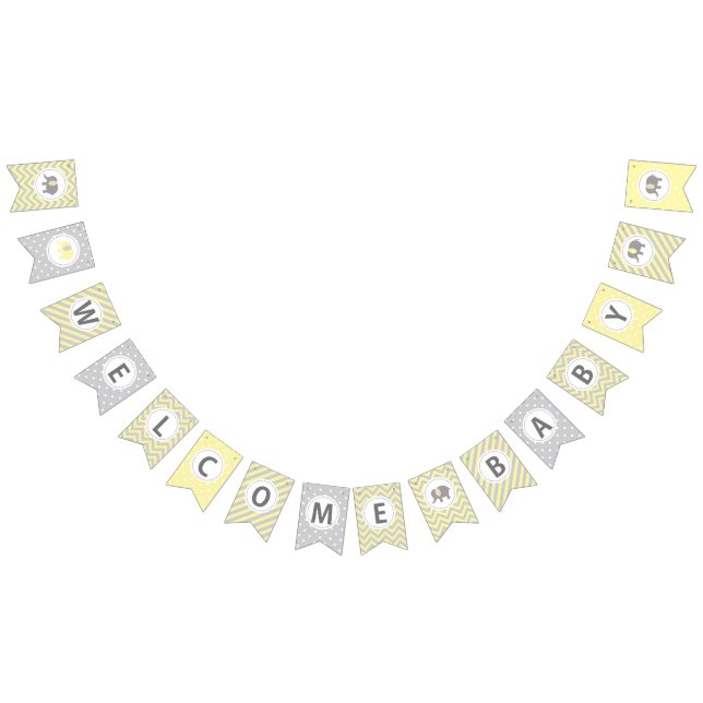 Welcome Baby - Light yellow and grey Cute Elephant Bunting Flags (All)