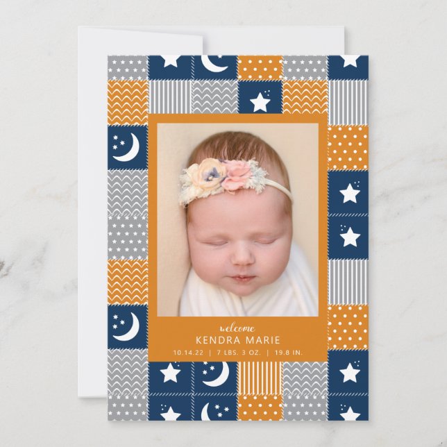 WELCOME BABY | Moon & Stars Birth Announcement (Front)
