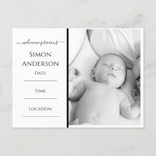 Welcome Baby Newborn Black White Modern Elegant Announcement Postcard