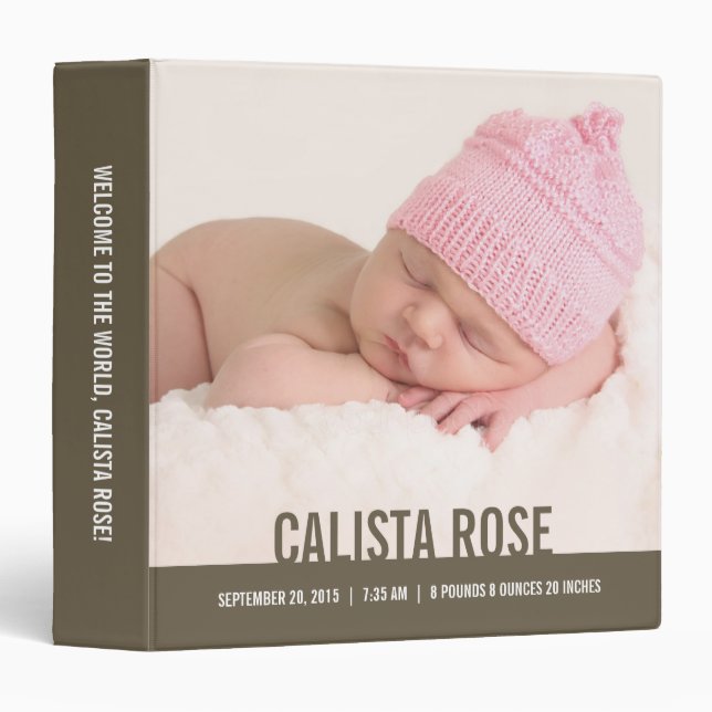 Welcome Baby Personalized Binder - Grey (Front/Spine)