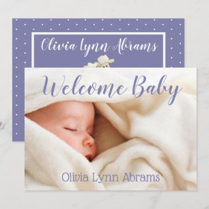 Welcome Baby Photo Card, Purple Announcement