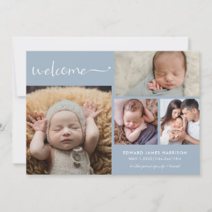 Welcome Baby Photo Collage Blue Birth Announcement