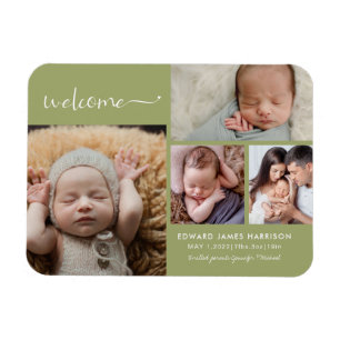 Welcome Baby Photo Collage Sage Birth Announcement Magnet