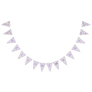 Welcome Baby Purple Gold Butterfly Flag Banner