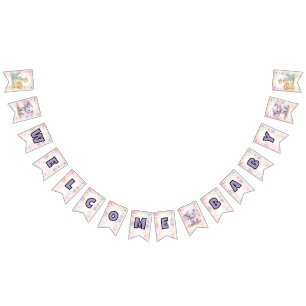 Welcome Baby Purple Safari Animals Baby Shower Bunting Flags