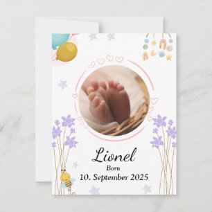 Welcome baby round photo neutral colors card