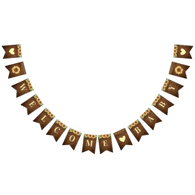 Welcome Baby Rustic Sunflower Fall Shower Sprinkle Bunting Flags (All)