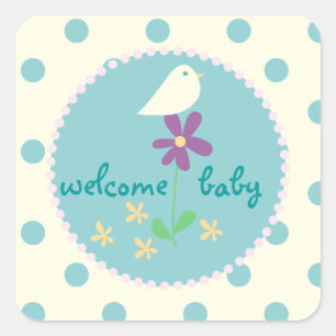 Welcome Baby Shower Blue Dot White Bird Square Sticker