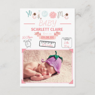 Welcome Baby with Drawings - 3x5Birth Announcement