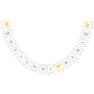 Welcome Baby Yellow Grey Elephant Shower Sprinkle Bunting Flags
