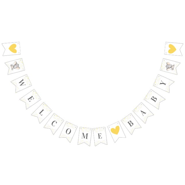 Welcome Baby Yellow Grey Elephant Shower Sprinkle Bunting Flags (All)