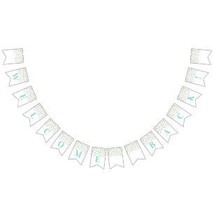 Welcome Back Banner Turquoise Gold Confetti