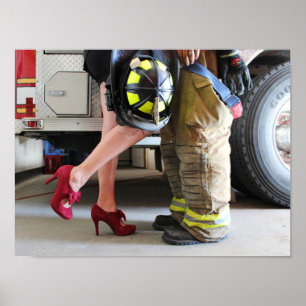 Welcome Back Firefighter Kiss A Fireman High Heels Poster