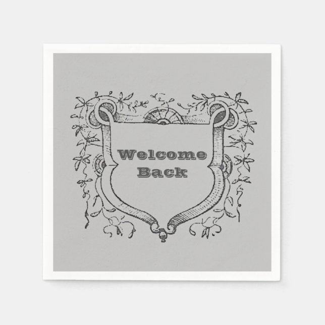Welcome Back Medival Ornate Shield Employee Napkin (Front)