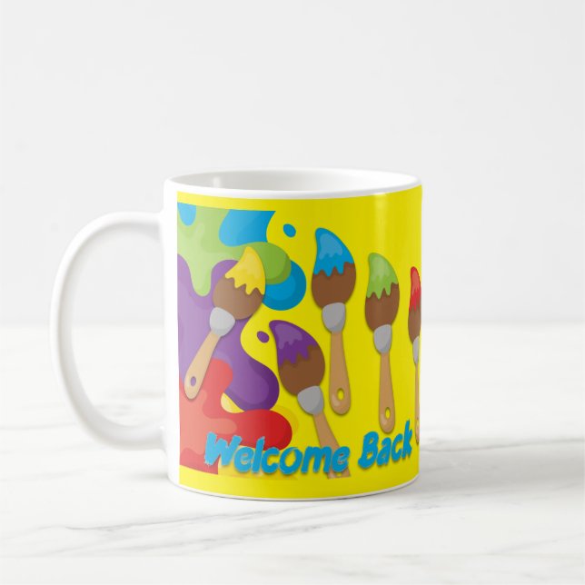 Welcome Back Paintbrushes Primary Colours  Coffee Mug (Left)