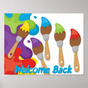 Welcome Back Paintbrushes with Primary Colours Poster