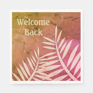 Welcome Back Pink Leaf Silhouette Pattern Marbled Napkin