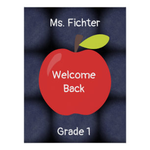 Welcome Back Red Apple with Teacher and Grade Post Poster