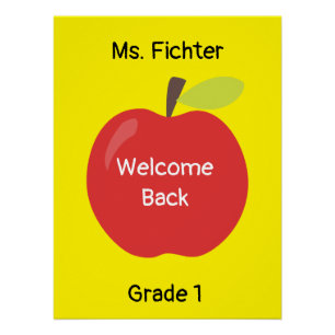 Welcome Back Red Apple with Teacher and Grade Poster