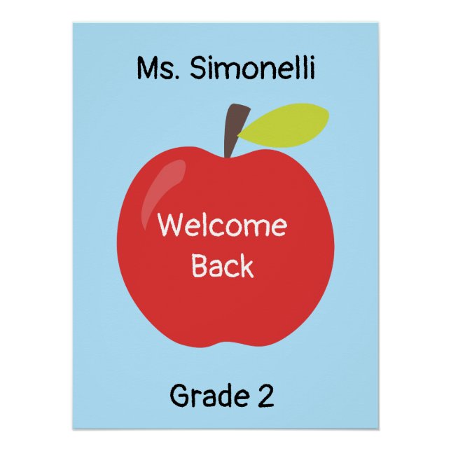 Welcome Back Red Apple with Teacher and Grade Poster (Front)