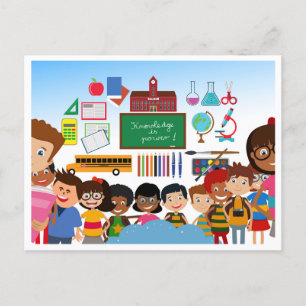 Welcome back school children holiday postcard