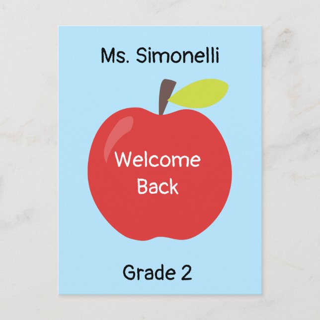 Welcome Back School Teacher Red Apple Postcard (Front)