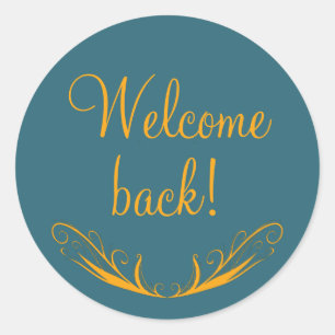 Welcome Back Teal Decorative Round Sticker
