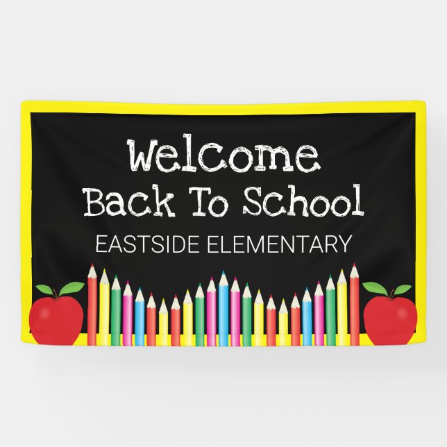 Welcome Back To School Apple Colored Pencils Banner (Horizontal)