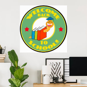 Welcome Back To School Bookworm Poster
