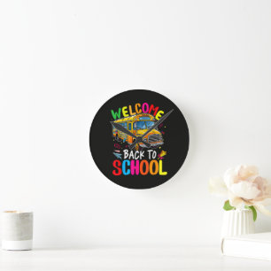 Welcome Back to School Bus 1st Day of School Round Clock