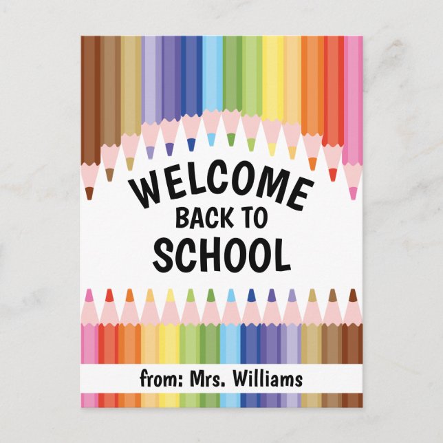 Welcome Back to School Colourful Pencils Teacher Postcard (Front)