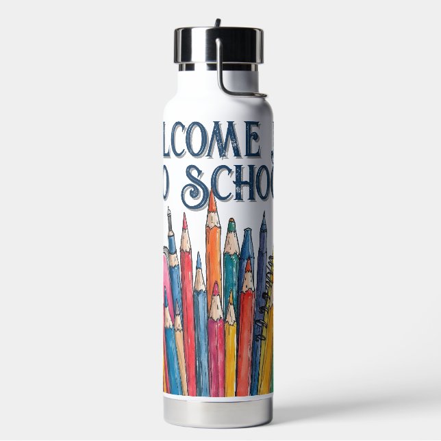 Welcome Back to School – Colourful Start Water Bottle (Left)