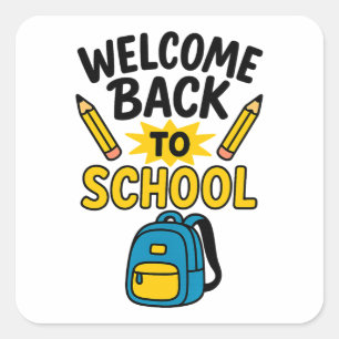 Welcome Back to School Fun Backpack Pencil Square Sticker