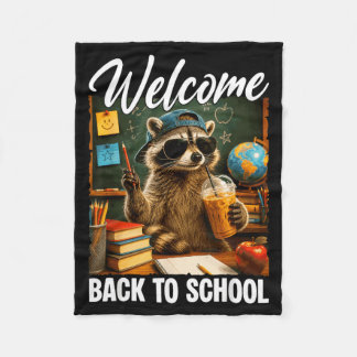 Welcome Back To School Funny Raccoon Drinking Fleece Blanket